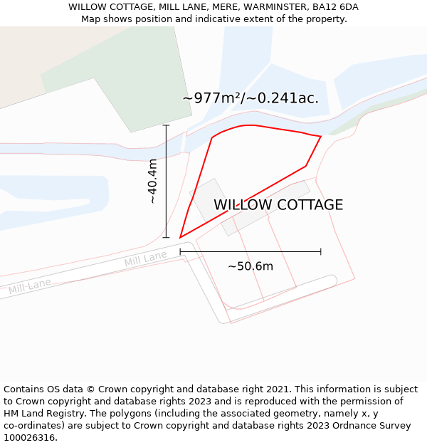 WILLOW COTTAGE, MILL LANE, MERE, WARMINSTER, BA12 6DA: Plot and title map