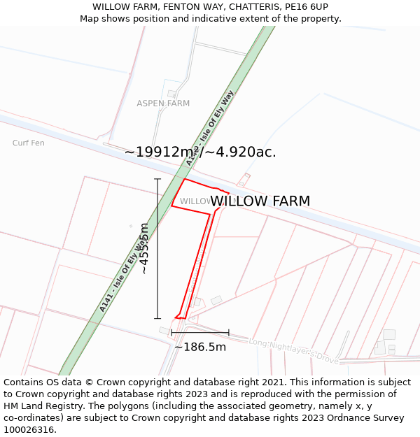 WILLOW FARM, FENTON WAY, CHATTERIS, PE16 6UP: Plot and title map