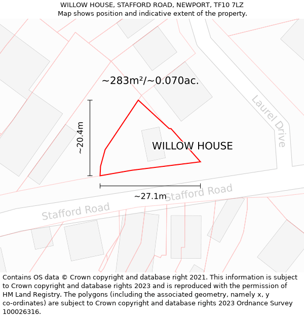 WILLOW HOUSE, STAFFORD ROAD, NEWPORT, TF10 7LZ: Plot and title map