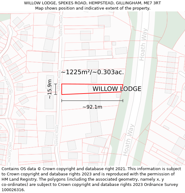 WILLOW LODGE, SPEKES ROAD, HEMPSTEAD, GILLINGHAM, ME7 3RT: Plot and title map