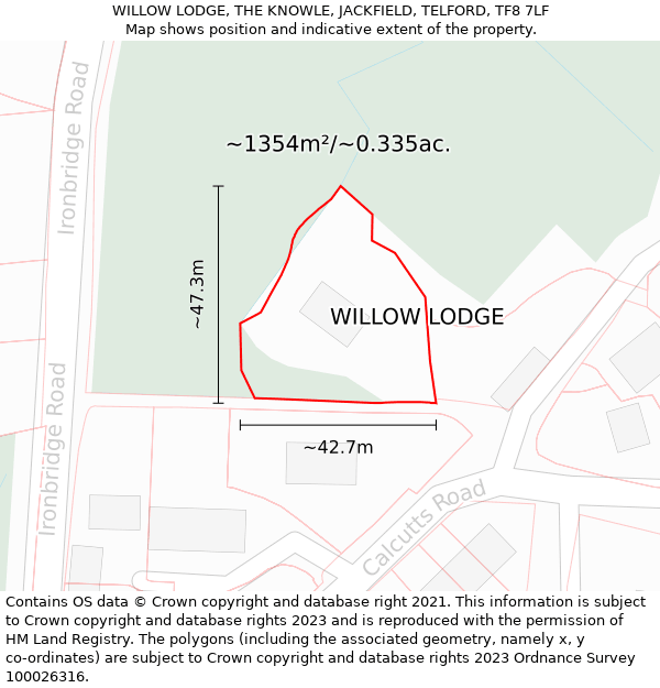 WILLOW LODGE, THE KNOWLE, JACKFIELD, TELFORD, TF8 7LF: Plot and title map