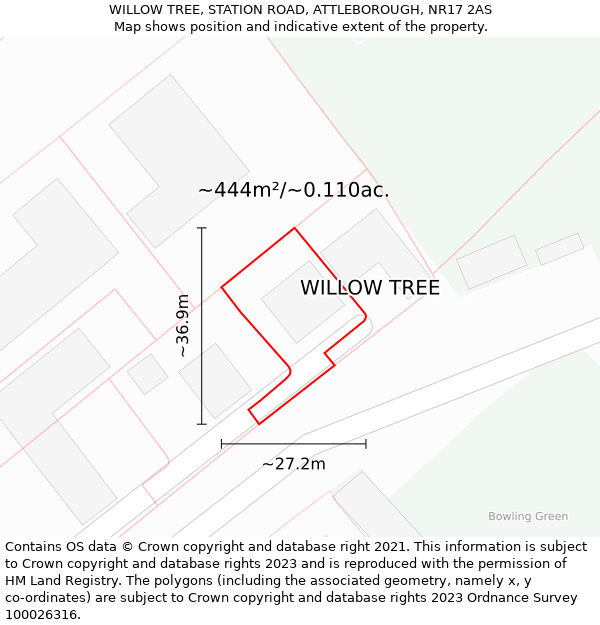 WILLOW TREE, STATION ROAD, ATTLEBOROUGH, NR17 2AS: Plot and title map
