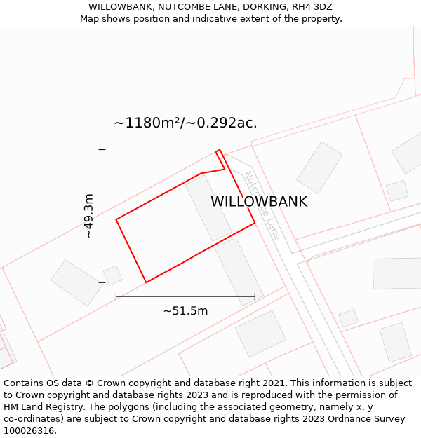 WILLOWBANK, NUTCOMBE LANE, DORKING, RH4 3DZ: Plot and title map