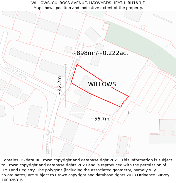 WILLOWS, CULROSS AVENUE, HAYWARDS HEATH, RH16 1JF: Plot and title map