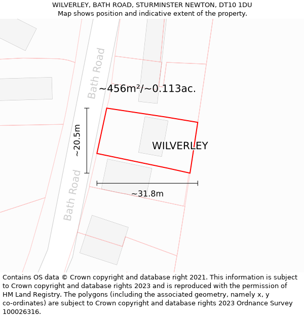 WILVERLEY, BATH ROAD, STURMINSTER NEWTON, DT10 1DU: Plot and title map