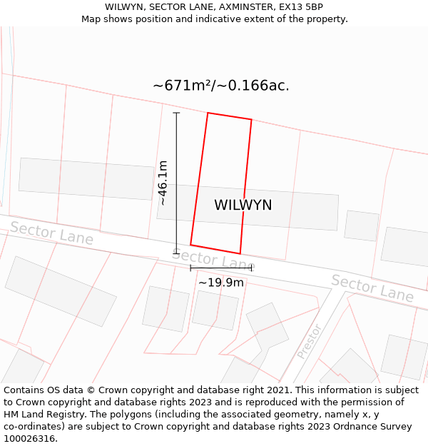 WILWYN, SECTOR LANE, AXMINSTER, EX13 5BP: Plot and title map
