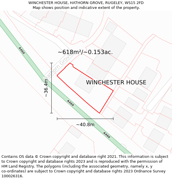 WINCHESTER HOUSE, HATHORN GROVE, RUGELEY, WS15 2FD: Plot and title map