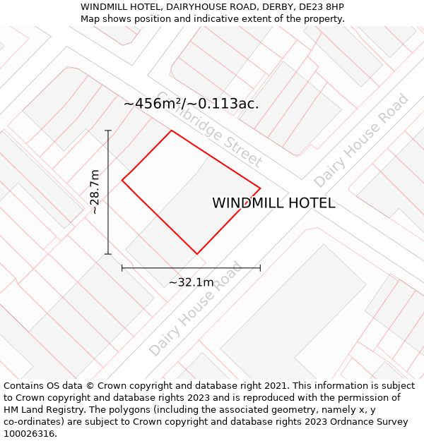 WINDMILL HOTEL, DAIRYHOUSE ROAD, DERBY, DE23 8HP: Plot and title map