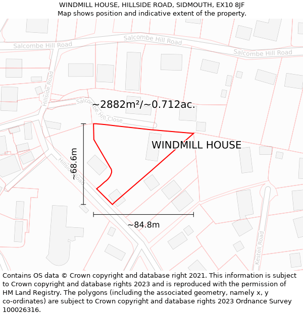 WINDMILL HOUSE, HILLSIDE ROAD, SIDMOUTH, EX10 8JF: Plot and title map