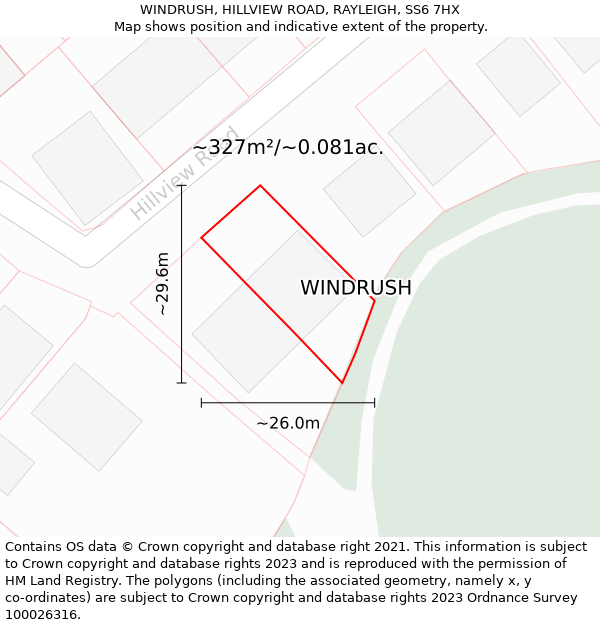 WINDRUSH, HILLVIEW ROAD, RAYLEIGH, SS6 7HX: Plot and title map