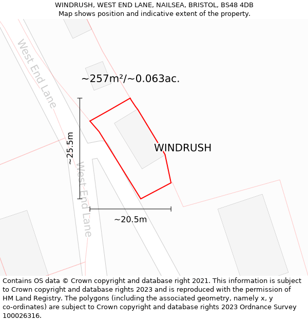 WINDRUSH, WEST END LANE, NAILSEA, BRISTOL, BS48 4DB: Plot and title map