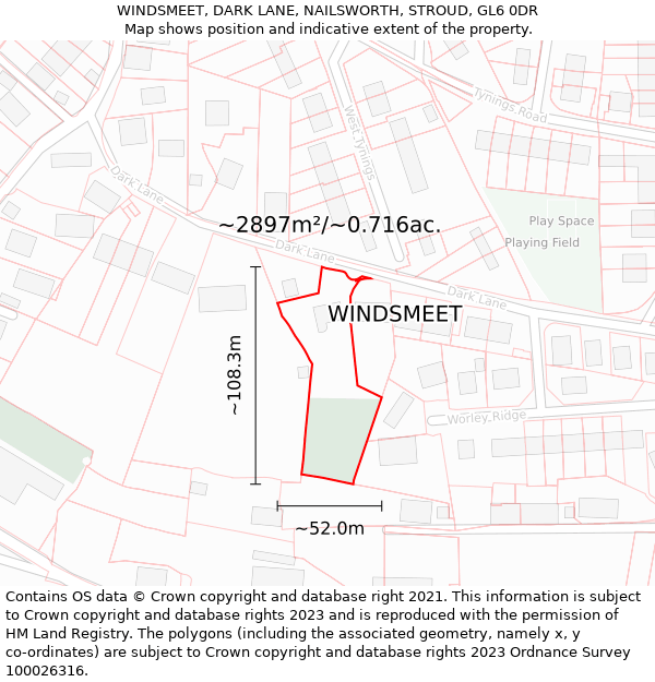 WINDSMEET, DARK LANE, NAILSWORTH, STROUD, GL6 0DR: Plot and title map