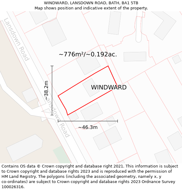 WINDWARD, LANSDOWN ROAD, BATH, BA1 5TB: Plot and title map