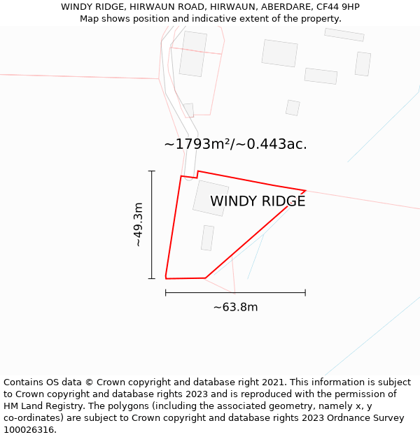 WINDY RIDGE, HIRWAUN ROAD, HIRWAUN, ABERDARE, CF44 9HP: Plot and title map