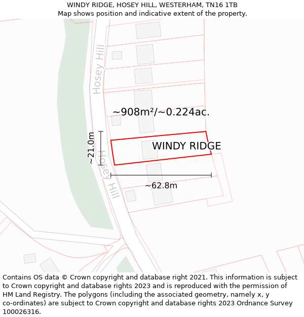 WINDY RIDGE, HOSEY HILL, WESTERHAM, TN16 1TB: Plot and title map