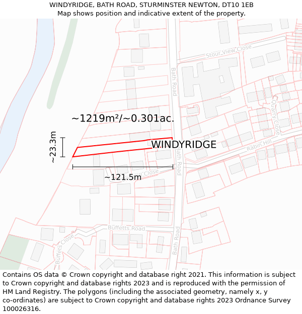 WINDYRIDGE, BATH ROAD, STURMINSTER NEWTON, DT10 1EB: Plot and title map