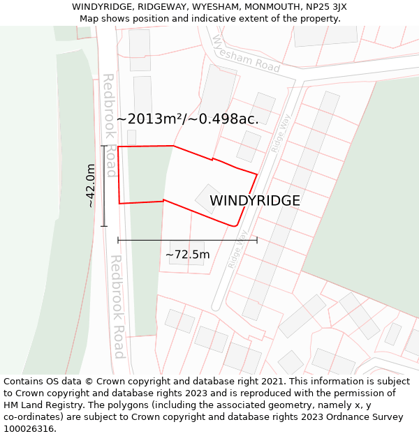 WINDYRIDGE, RIDGEWAY, WYESHAM, MONMOUTH, NP25 3JX: Plot and title map