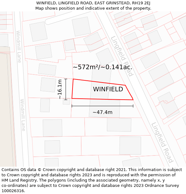 WINFIELD, LINGFIELD ROAD, EAST GRINSTEAD, RH19 2EJ: Plot and title map