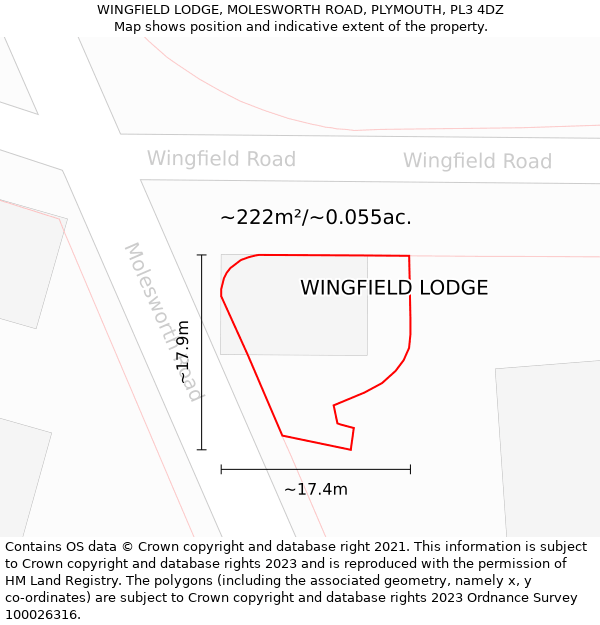WINGFIELD LODGE, MOLESWORTH ROAD, PLYMOUTH, PL3 4DZ: Plot and title map