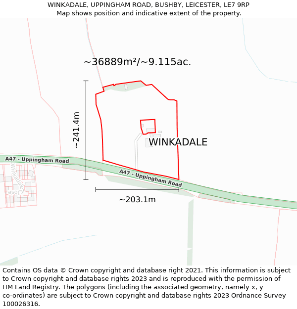 WINKADALE, UPPINGHAM ROAD, BUSHBY, LEICESTER, LE7 9RP: Plot and title map