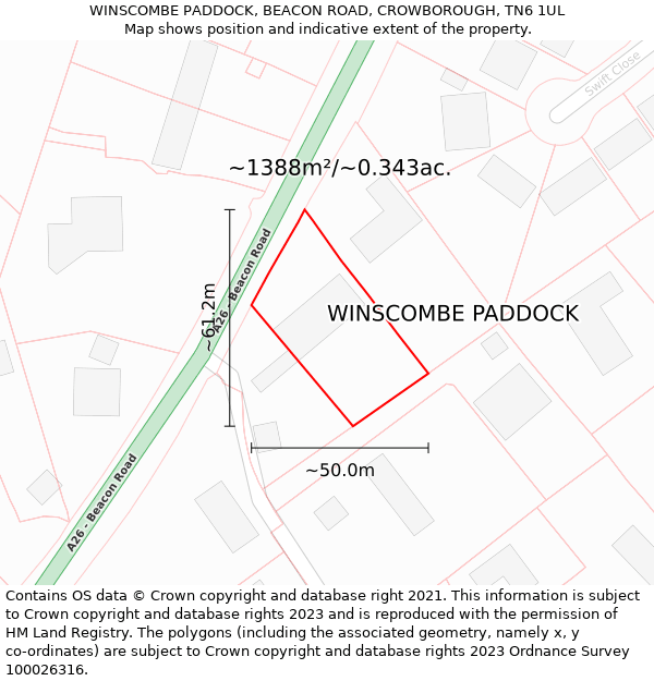 WINSCOMBE PADDOCK, BEACON ROAD, CROWBOROUGH, TN6 1UL: Plot and title map