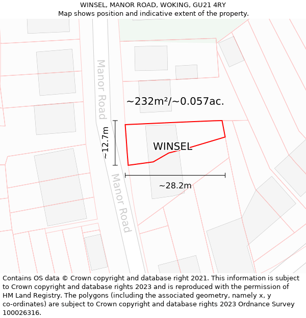 WINSEL, MANOR ROAD, WOKING, GU21 4RY: Plot and title map