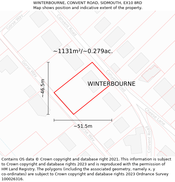 WINTERBOURNE, CONVENT ROAD, SIDMOUTH, EX10 8RD: Plot and title map