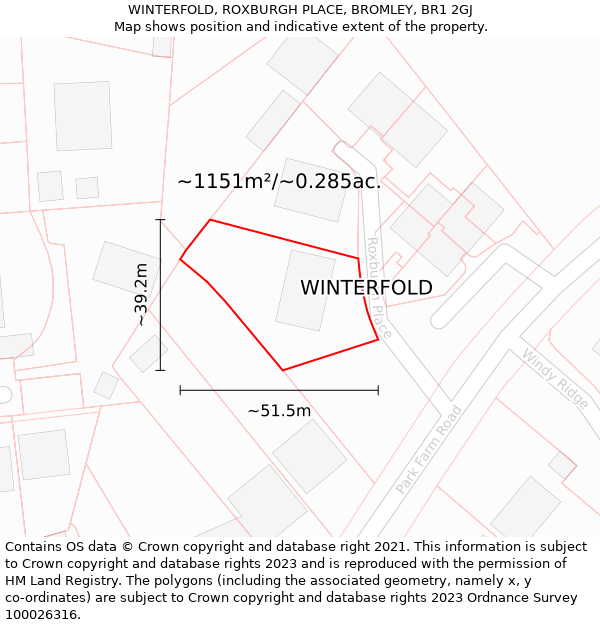 WINTERFOLD, ROXBURGH PLACE, BROMLEY, BR1 2GJ: Plot and title map