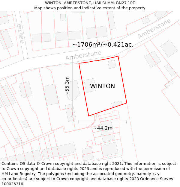 WINTON, AMBERSTONE, HAILSHAM, BN27 1PE: Plot and title map