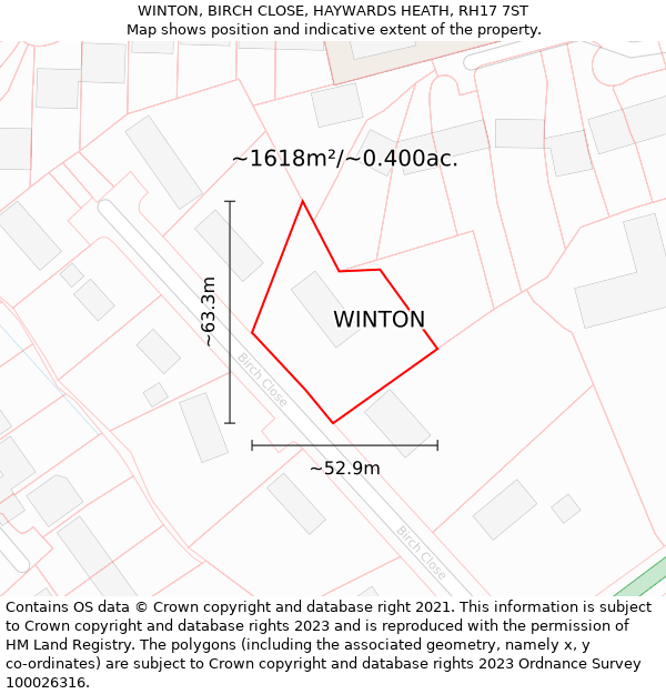WINTON, BIRCH CLOSE, HAYWARDS HEATH, RH17 7ST: Plot and title map