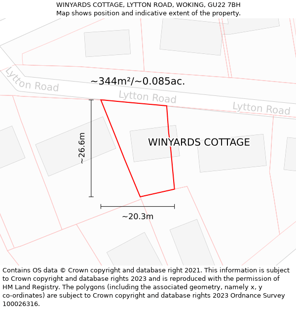 WINYARDS COTTAGE, LYTTON ROAD, WOKING, GU22 7BH: Plot and title map