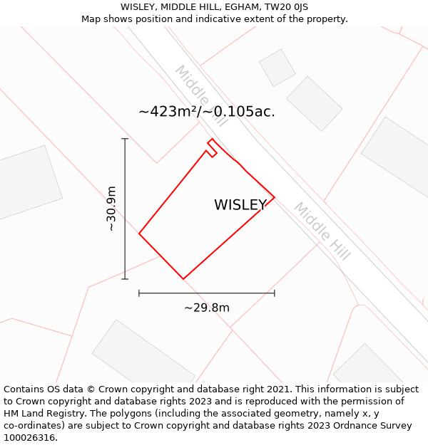 WISLEY, MIDDLE HILL, EGHAM, TW20 0JS: Plot and title map