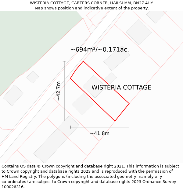 WISTERIA COTTAGE, CARTERS CORNER, HAILSHAM, BN27 4HY: Plot and title map