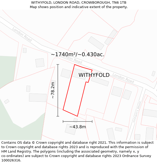 WITHYFOLD, LONDON ROAD, CROWBOROUGH, TN6 1TB: Plot and title map