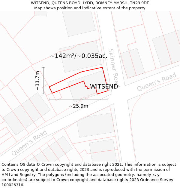 WITSEND, QUEENS ROAD, LYDD, ROMNEY MARSH, TN29 9DE: Plot and title map