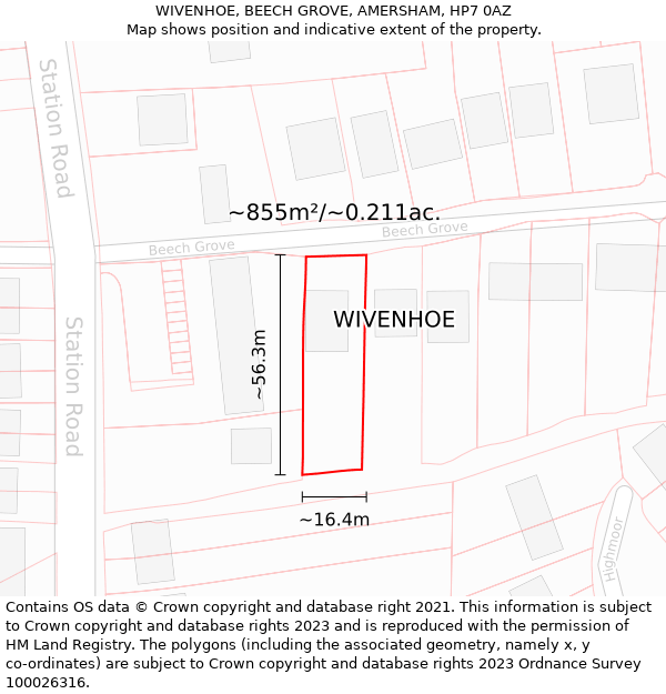 WIVENHOE, BEECH GROVE, AMERSHAM, HP7 0AZ: Plot and title map