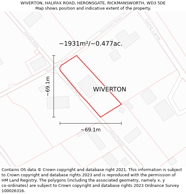 WIVERTON, HALIFAX ROAD, HERONSGATE, RICKMANSWORTH, WD3 5DE: Plot and title map