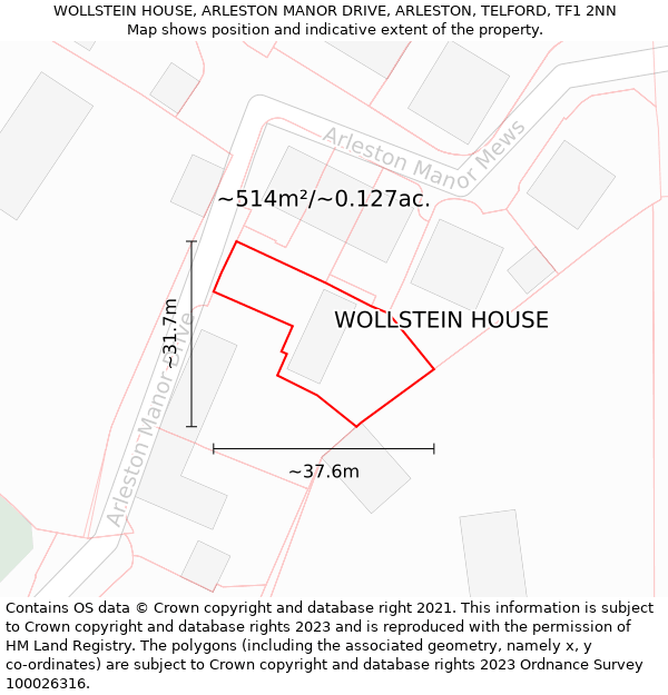 WOLLSTEIN HOUSE, ARLESTON MANOR DRIVE, ARLESTON, TELFORD, TF1 2NN: Plot and title map