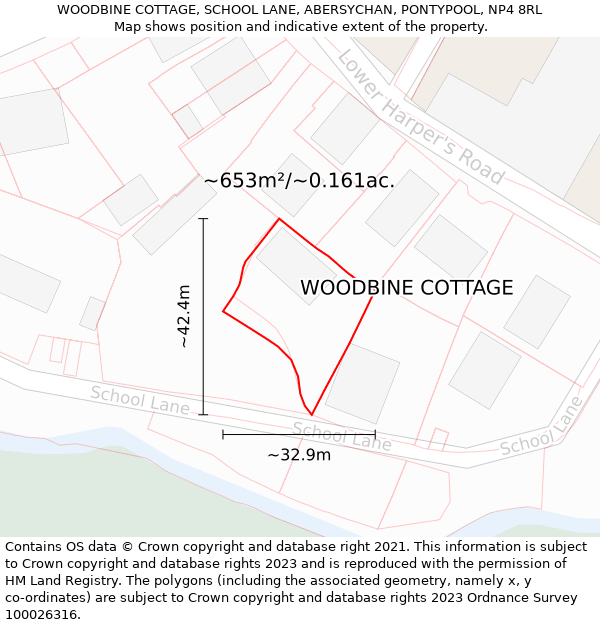 WOODBINE COTTAGE, SCHOOL LANE, ABERSYCHAN, PONTYPOOL, NP4 8RL: Plot and title map
