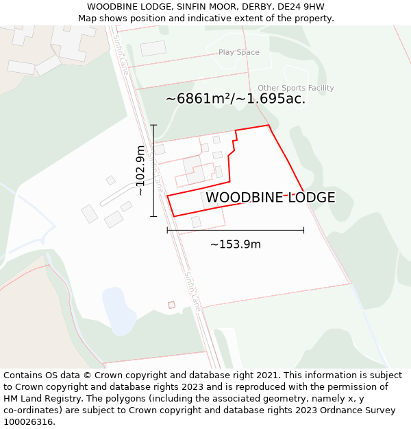 WOODBINE LODGE, SINFIN MOOR, DERBY, DE24 9HW: Plot and title map