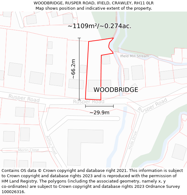 WOODBRIDGE, RUSPER ROAD, IFIELD, CRAWLEY, RH11 0LR: Plot and title map
