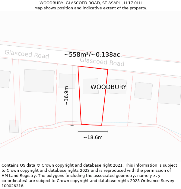 WOODBURY, GLASCOED ROAD, ST ASAPH, LL17 0LH: Plot and title map