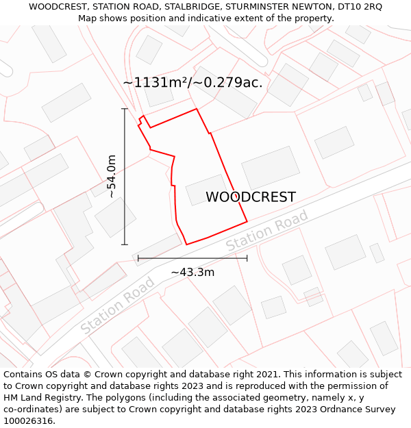 WOODCREST, STATION ROAD, STALBRIDGE, STURMINSTER NEWTON, DT10 2RQ: Plot and title map