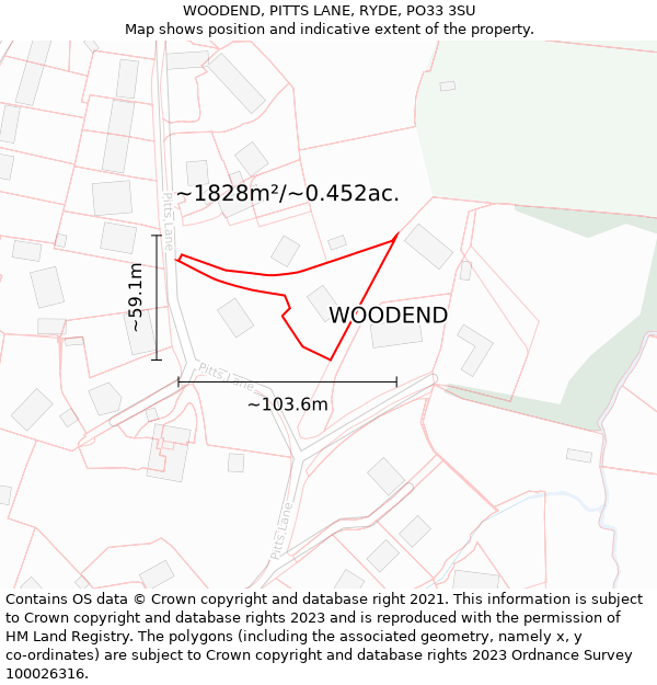 WOODEND, PITTS LANE, RYDE, PO33 3SU: Plot and title map