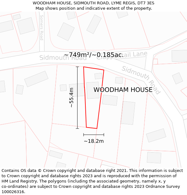 WOODHAM HOUSE, SIDMOUTH ROAD, LYME REGIS, DT7 3ES: Plot and title map