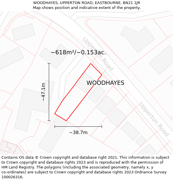 WOODHAYES, UPPERTON ROAD, EASTBOURNE, BN21 1JR: Plot and title map
