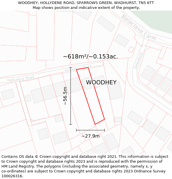 WOODHEY, HOLLYDENE ROAD, SPARROWS GREEN, WADHURST, TN5 6TT: Plot and title map