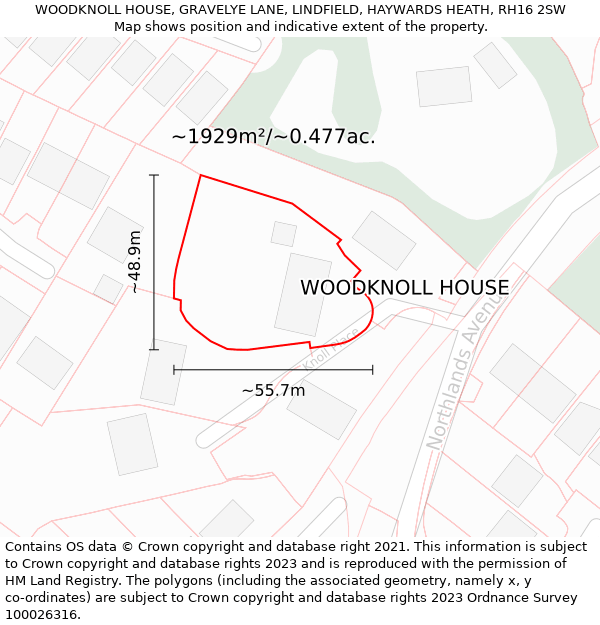 WOODKNOLL HOUSE, GRAVELYE LANE, LINDFIELD, HAYWARDS HEATH, RH16 2SW: Plot and title map