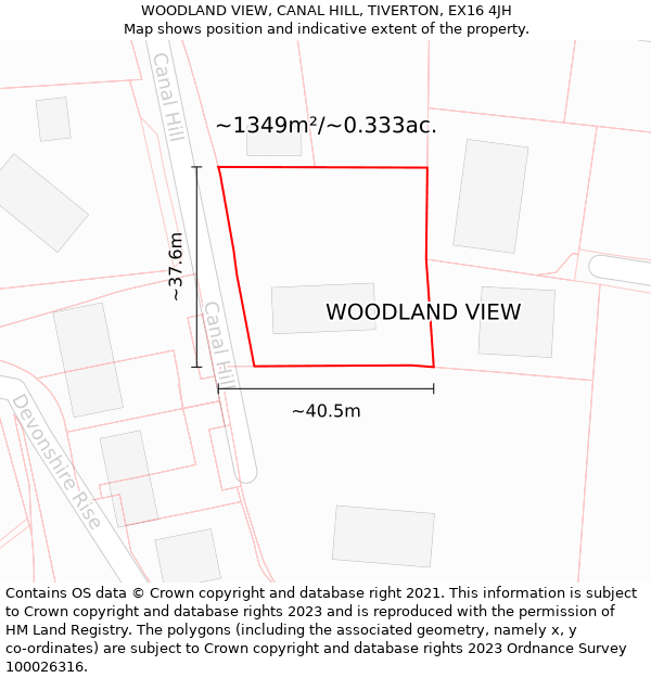 WOODLAND VIEW, CANAL HILL, TIVERTON, EX16 4JH: Plot and title map