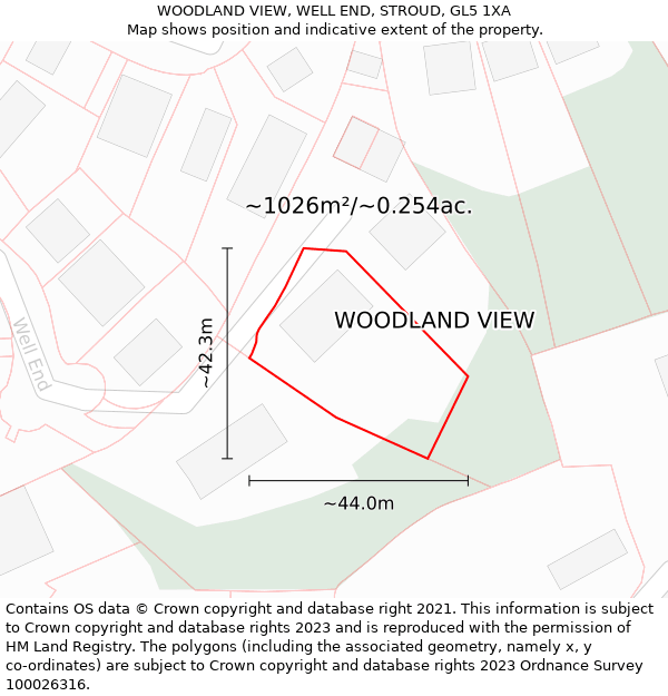 WOODLAND VIEW, WELL END, STROUD, GL5 1XA: Plot and title map